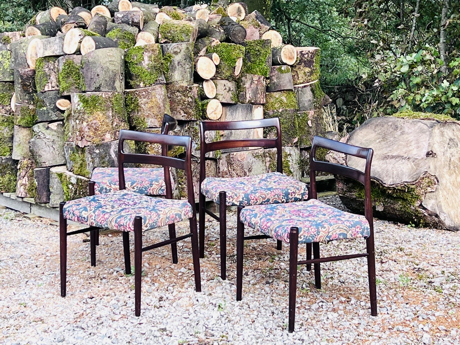 A Set Of Four Mid Century Chairs In Dark Wood photo Furniture