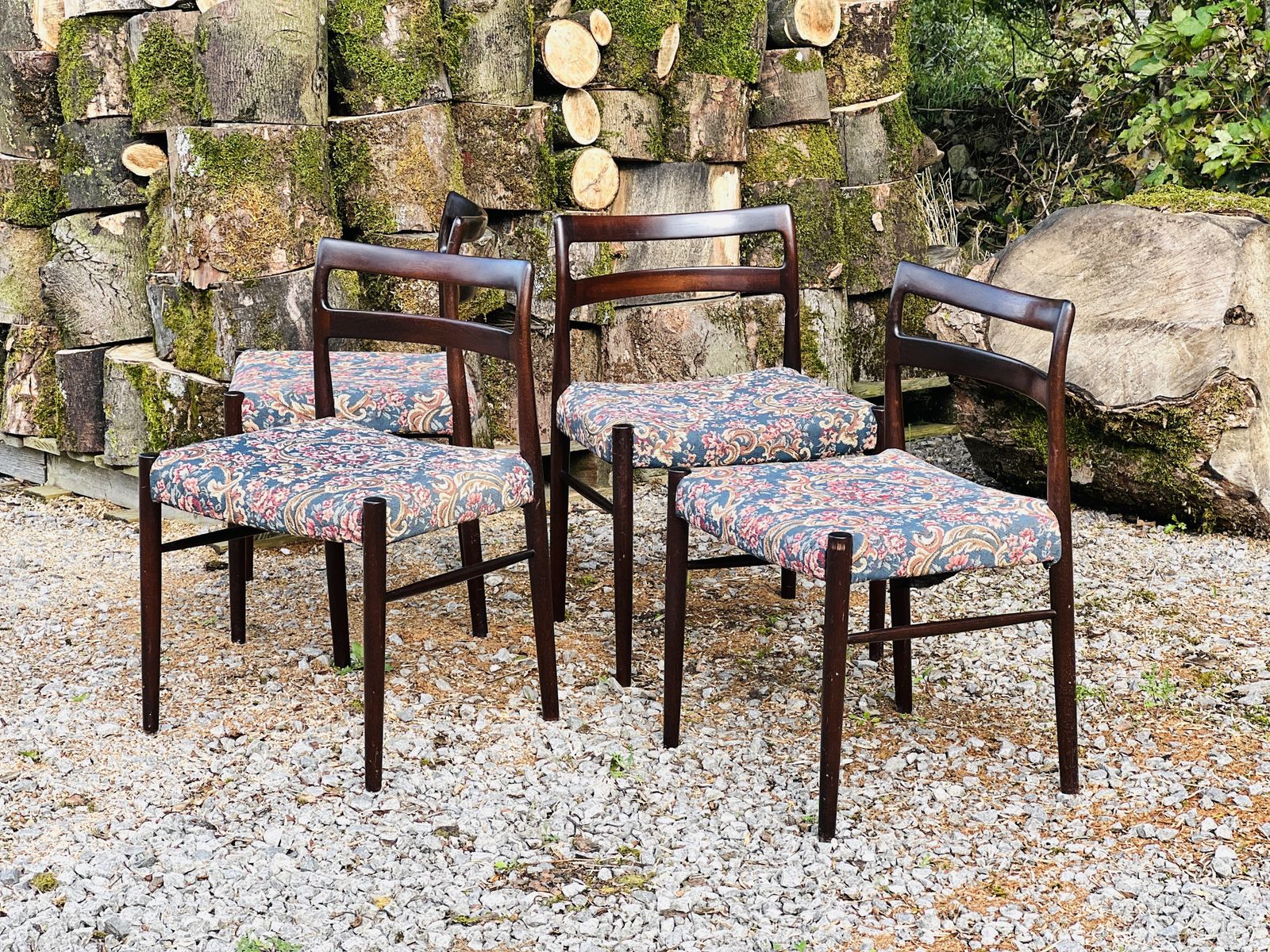 A Set Of Four Mid Century Chairs In Dark Wood