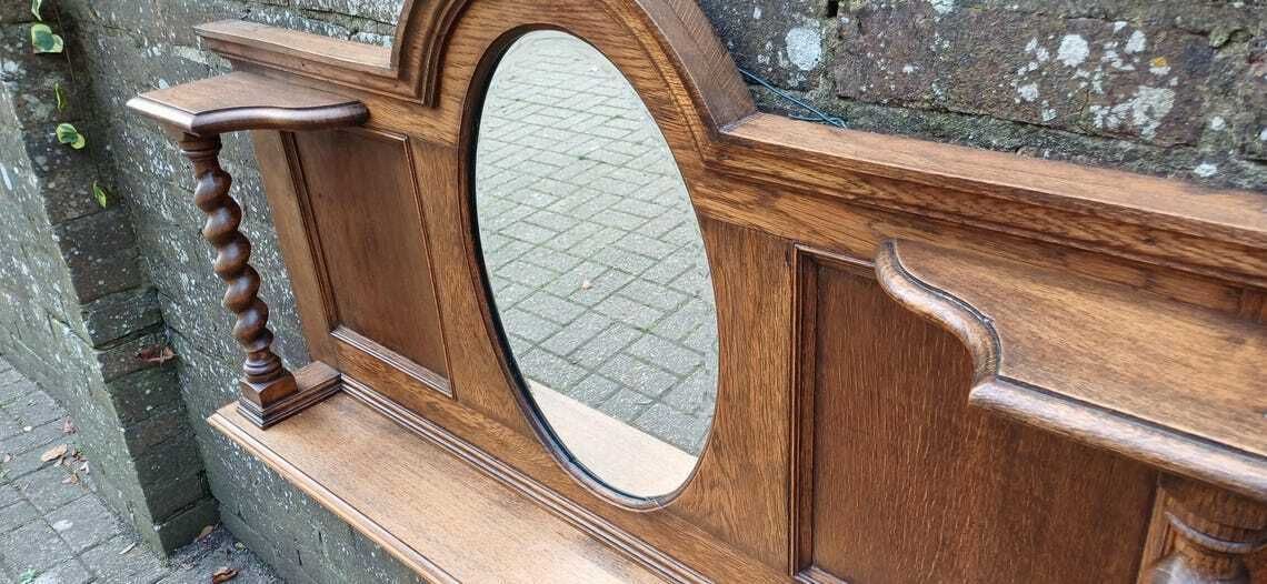 Elegant Upcycled Solid Oak Overmantel Mirror With Barley Twist Shelf And Bevelled Glass photo buy