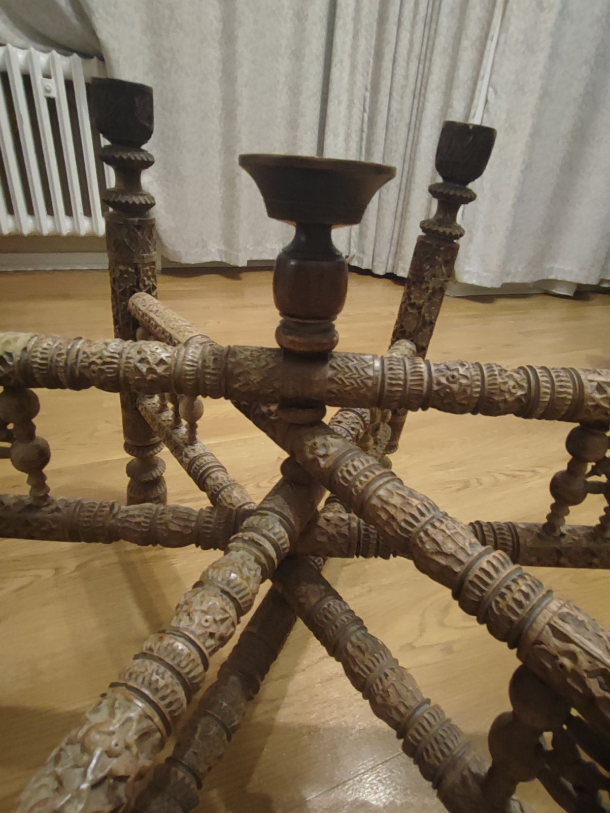 Anglo Indian Intricately Carved Table With Decorative Brass Top photo for sale