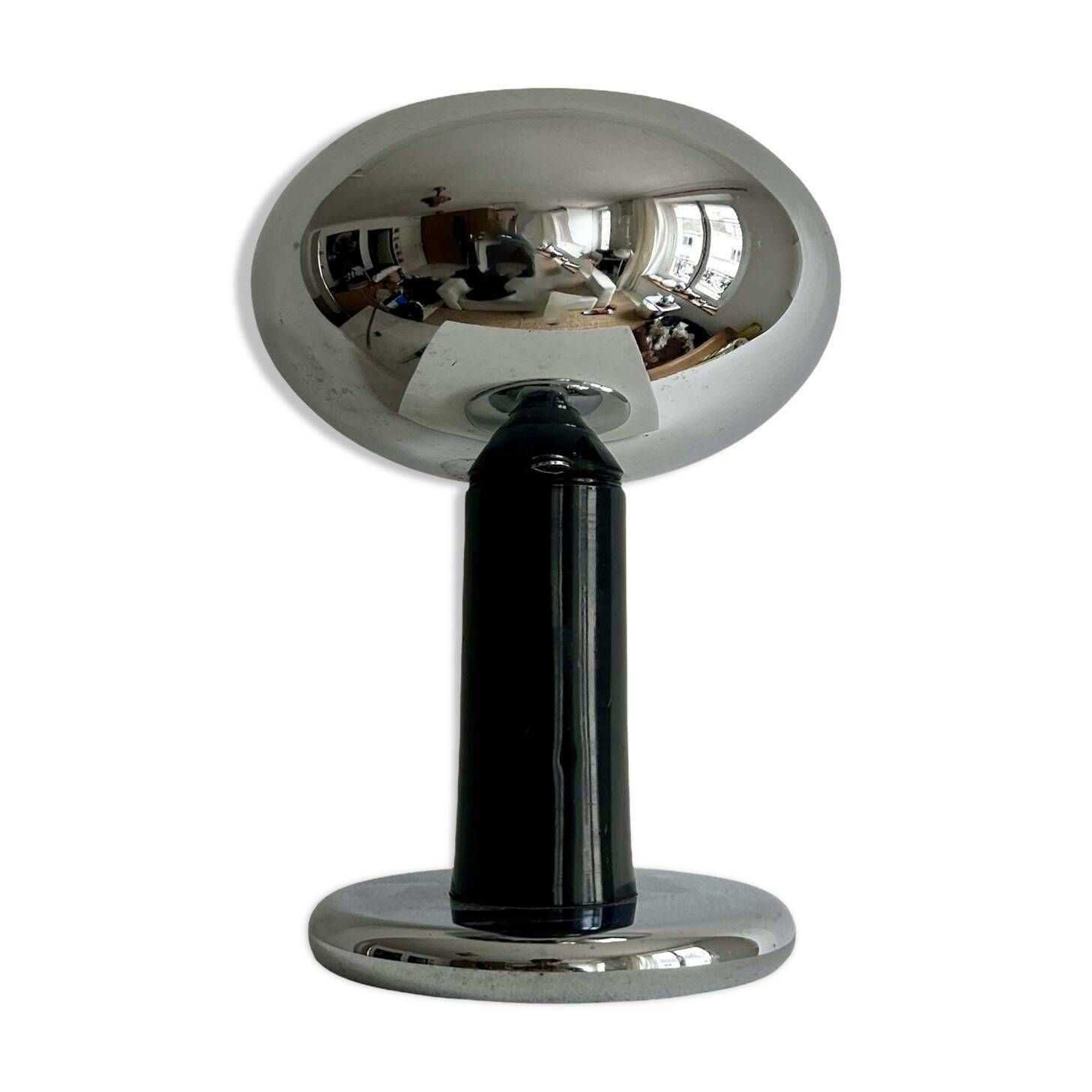 Vintage Table Lamp Chrome And Black Lacquered Metal Italy 1960 photo buy