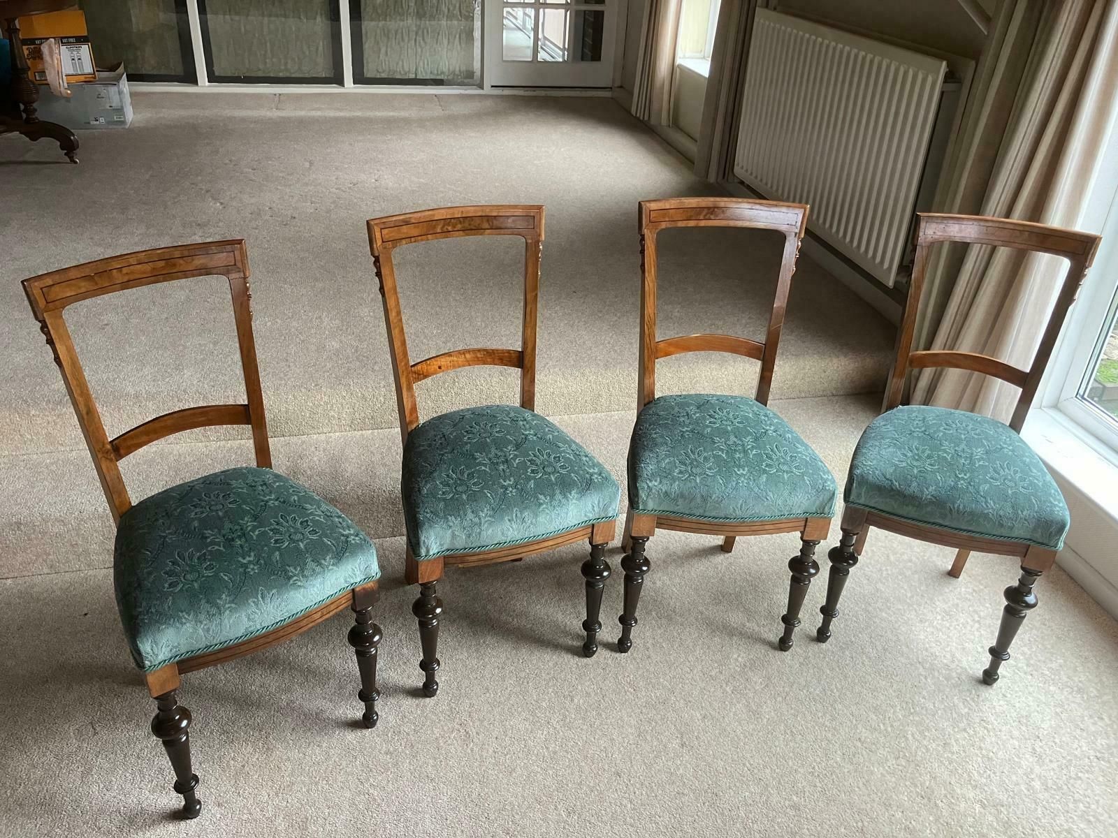 4 X Biedermeier Dining Chairs With Burl Onlay photo 590.0