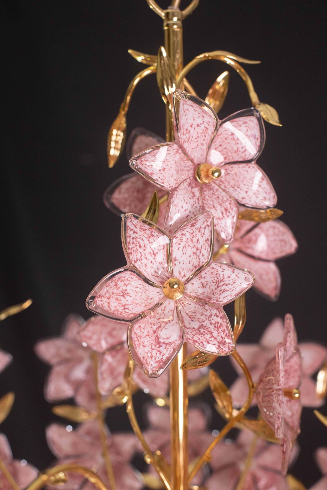 photo for sale Amazing Murano Chandelier Full Of Pink Flowers, 1980s
