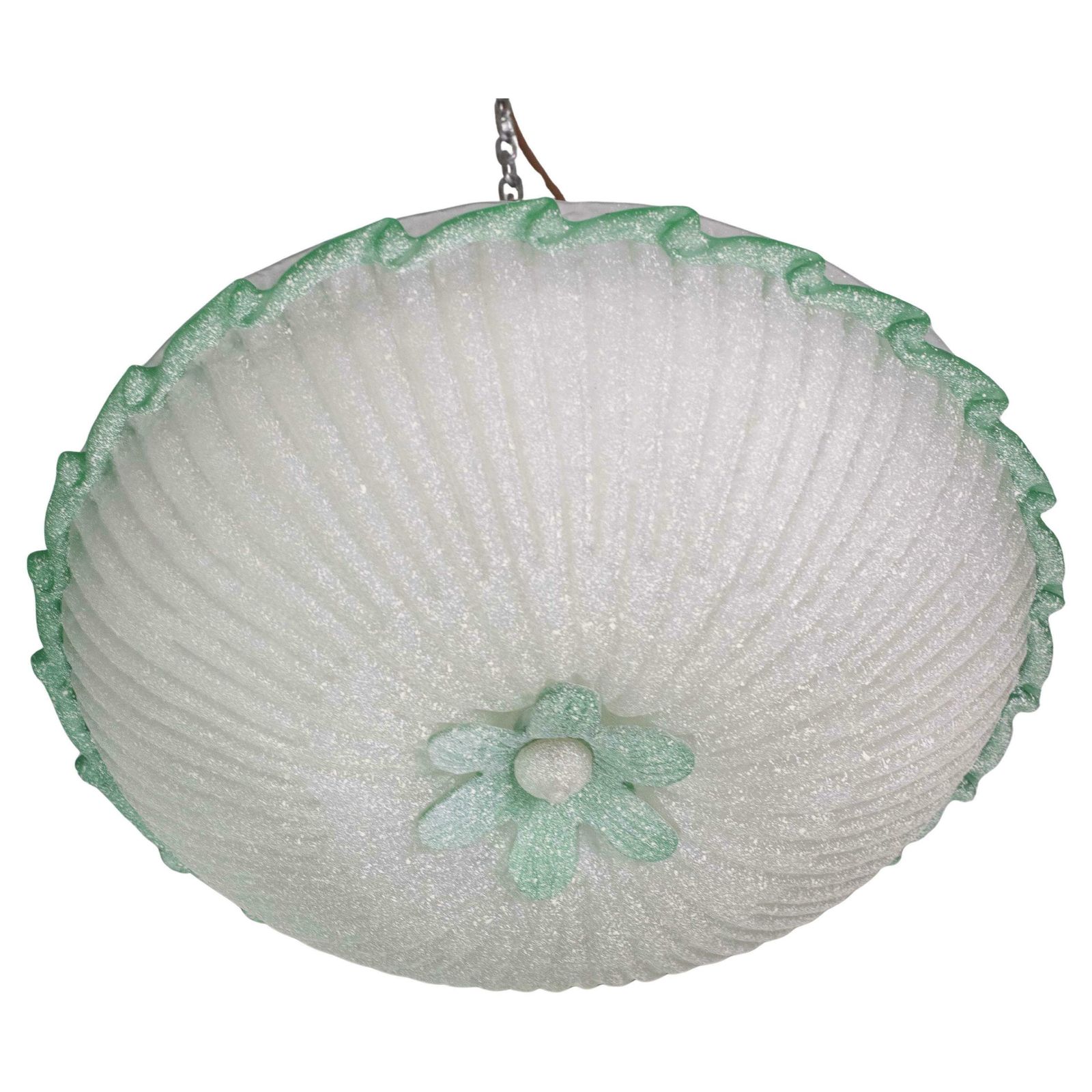 Elegant Large Size Italian Green And Murano Glass Ceiling Flower