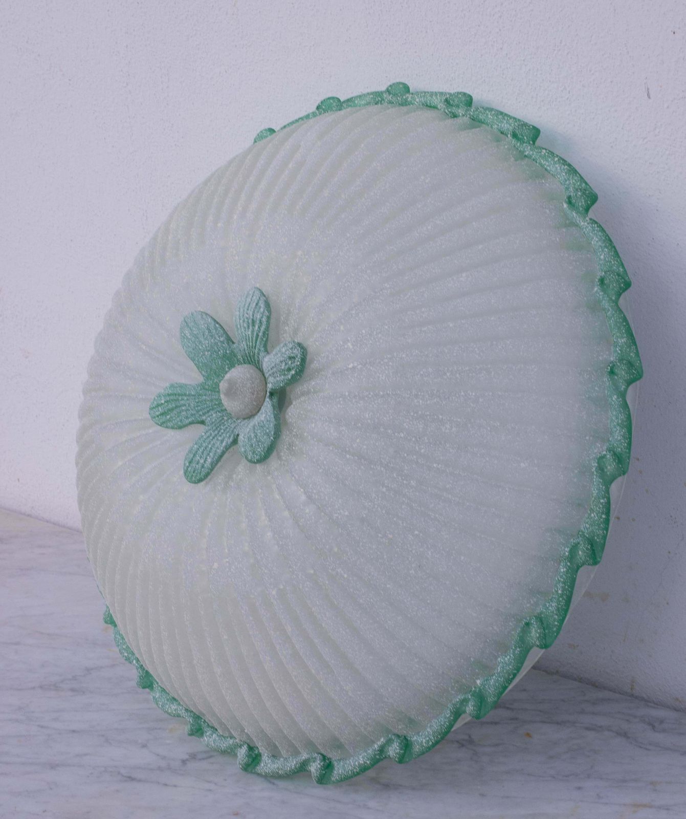 Elegant Large Size Italian Green And Murano Glass Ceiling Flower photo vintage