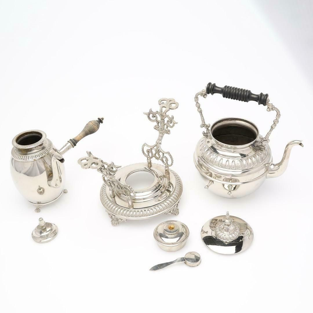 Silver Plated Tea Set, Exclusive Antique 3 Parts Kettle Coffee Pot, Warmer Set photo vinterior