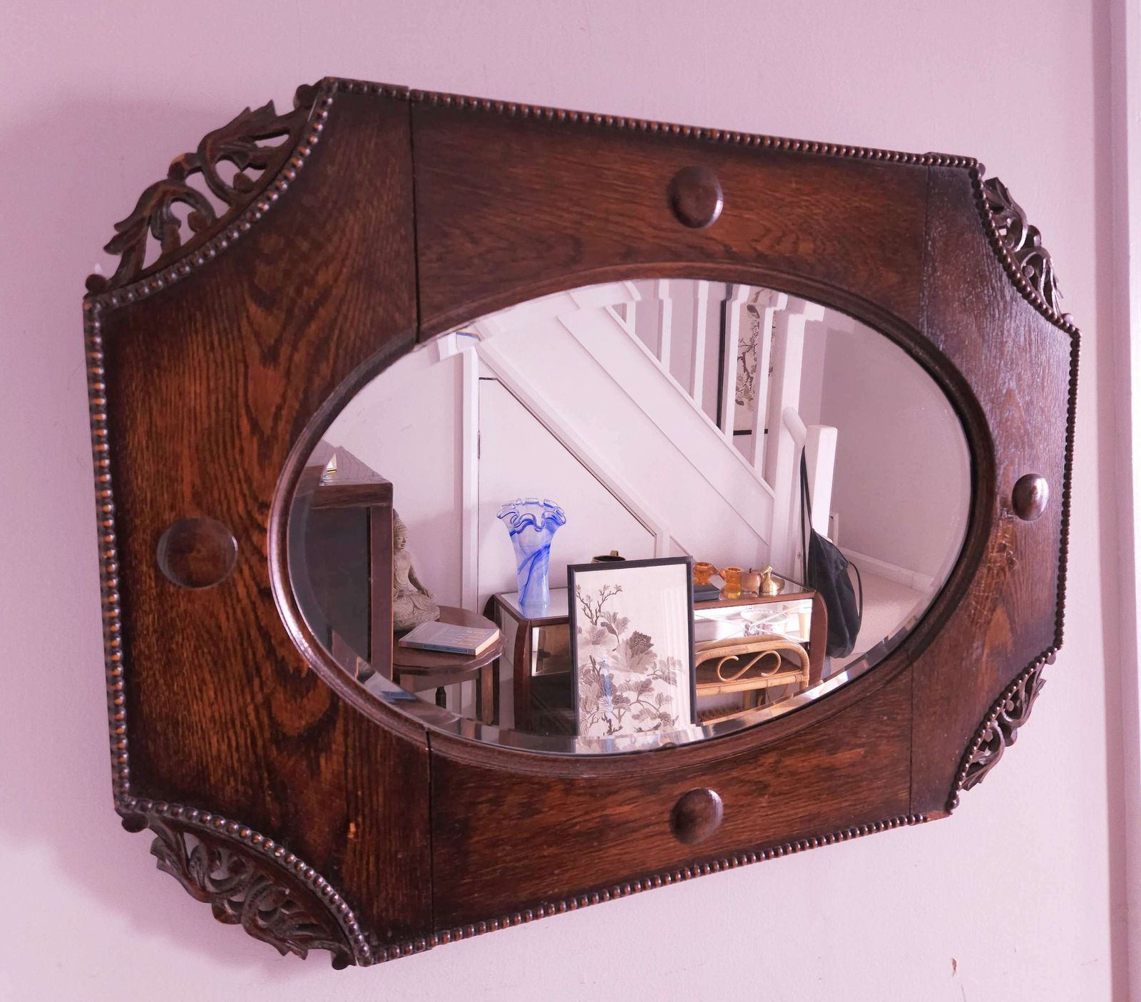 Outstanding, Large, Antique Arts & Crafts, Bevelled Mirror Dating From 1890's