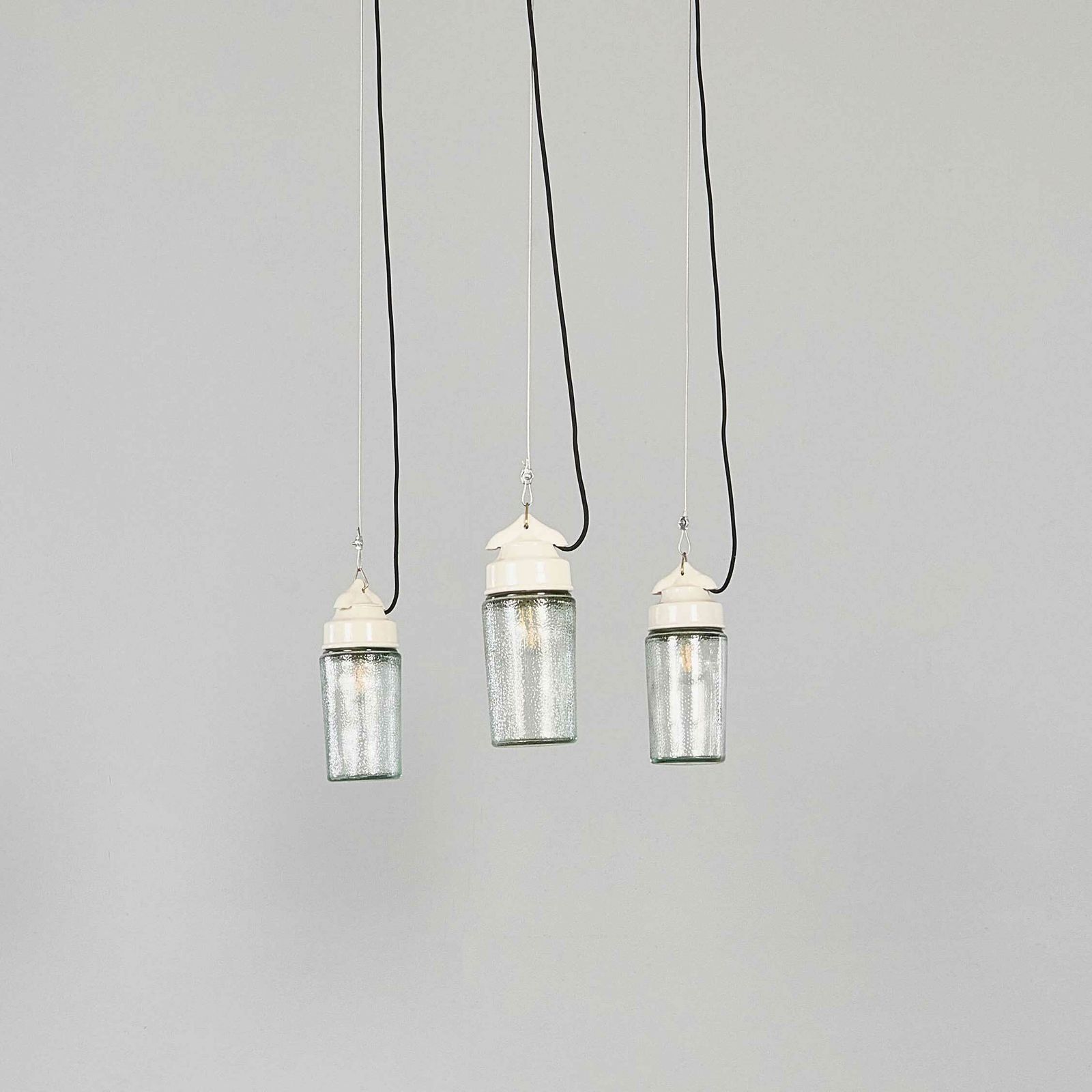 1950’s New Old Stock Ceramic Top Aqua Cylinder Pendant Lamp photo Lighting