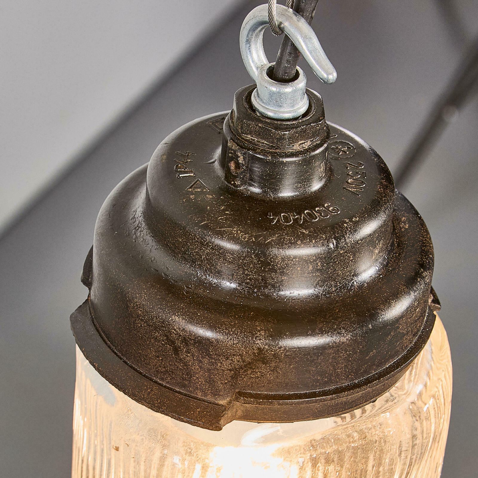 1950’s New Old Stock Striped Mottled Cylinder Pendant Lamps – Single Lamp photo vintage