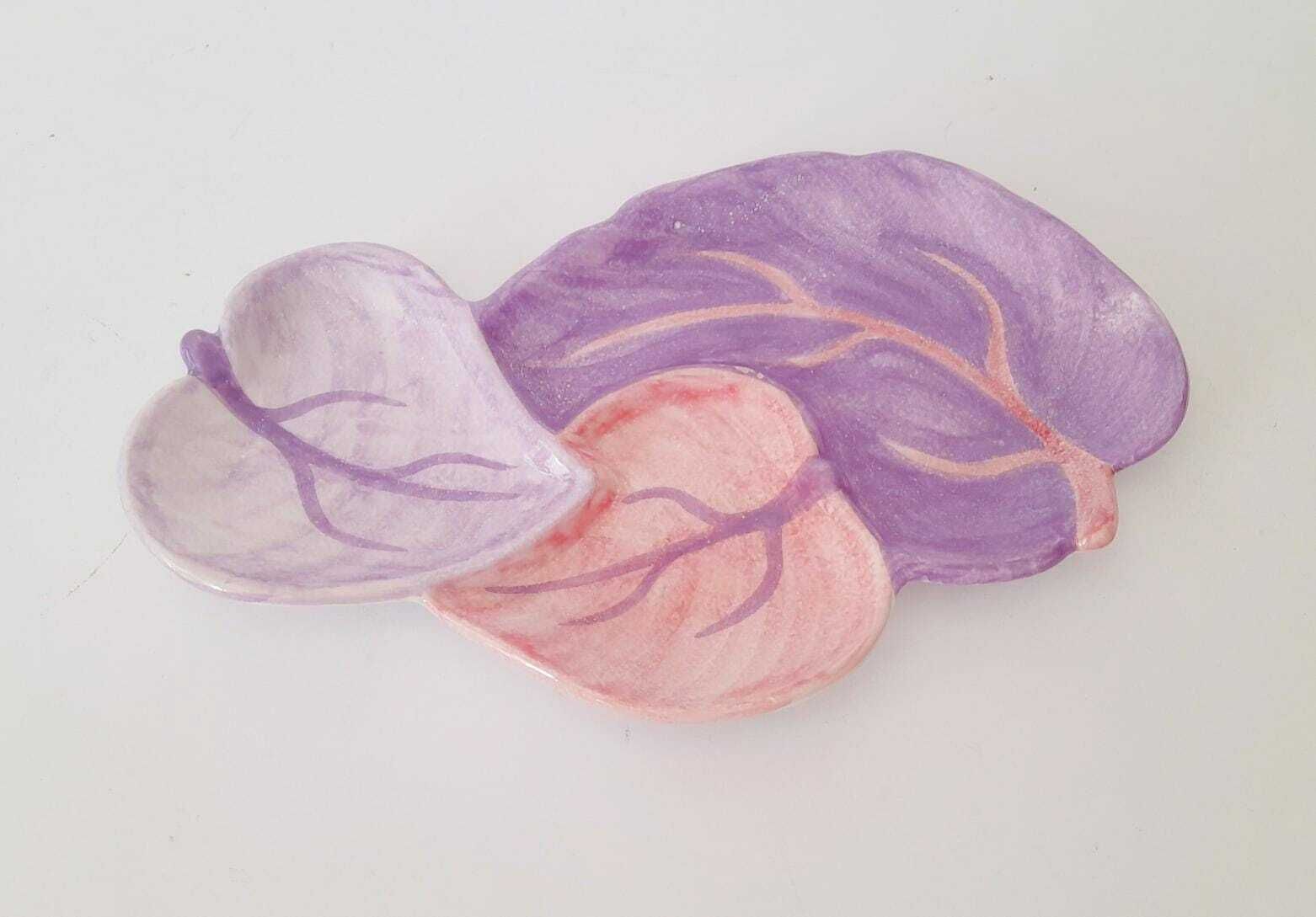 Large Ceramic Tray Plate Ernestine Salerno Manufacture Purple Leaves Midcentury 50s photo Home Decor
