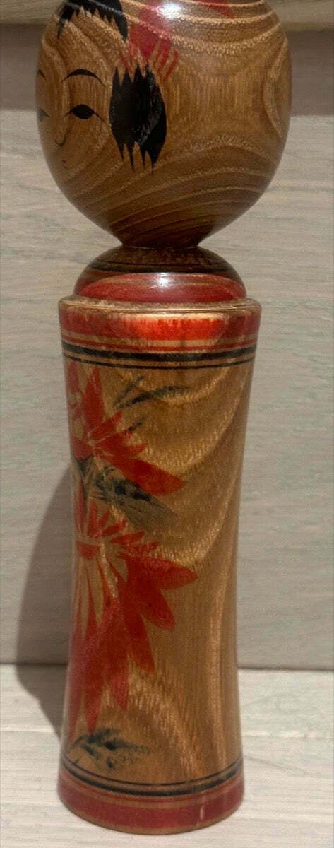 Small Vintage Grained Japanese Traditional Kokeshi Doll photo vinterior