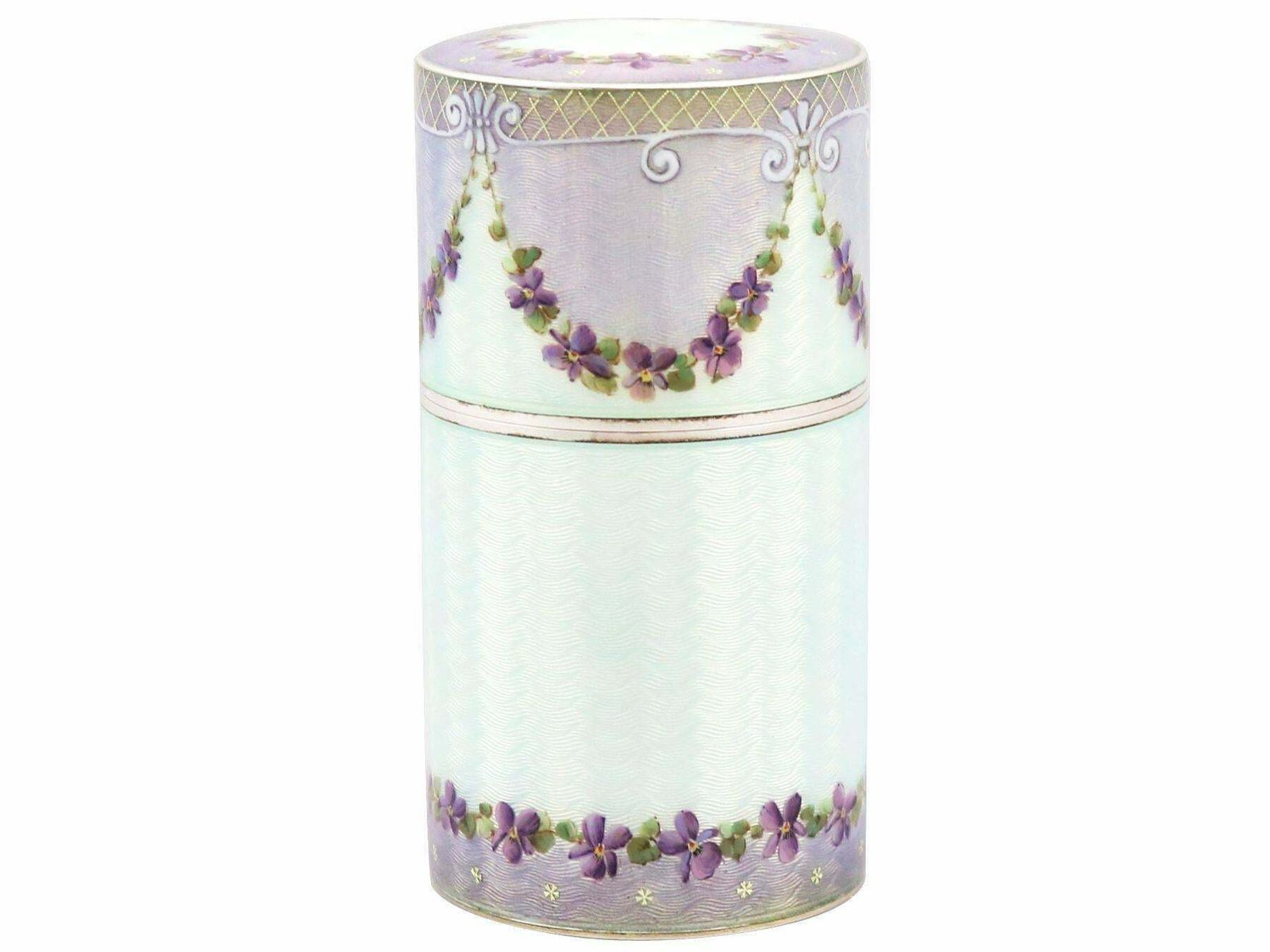 Antique Boxed 1912 Sterling Silver Enamel And Glass Scent Bottles photo for sale