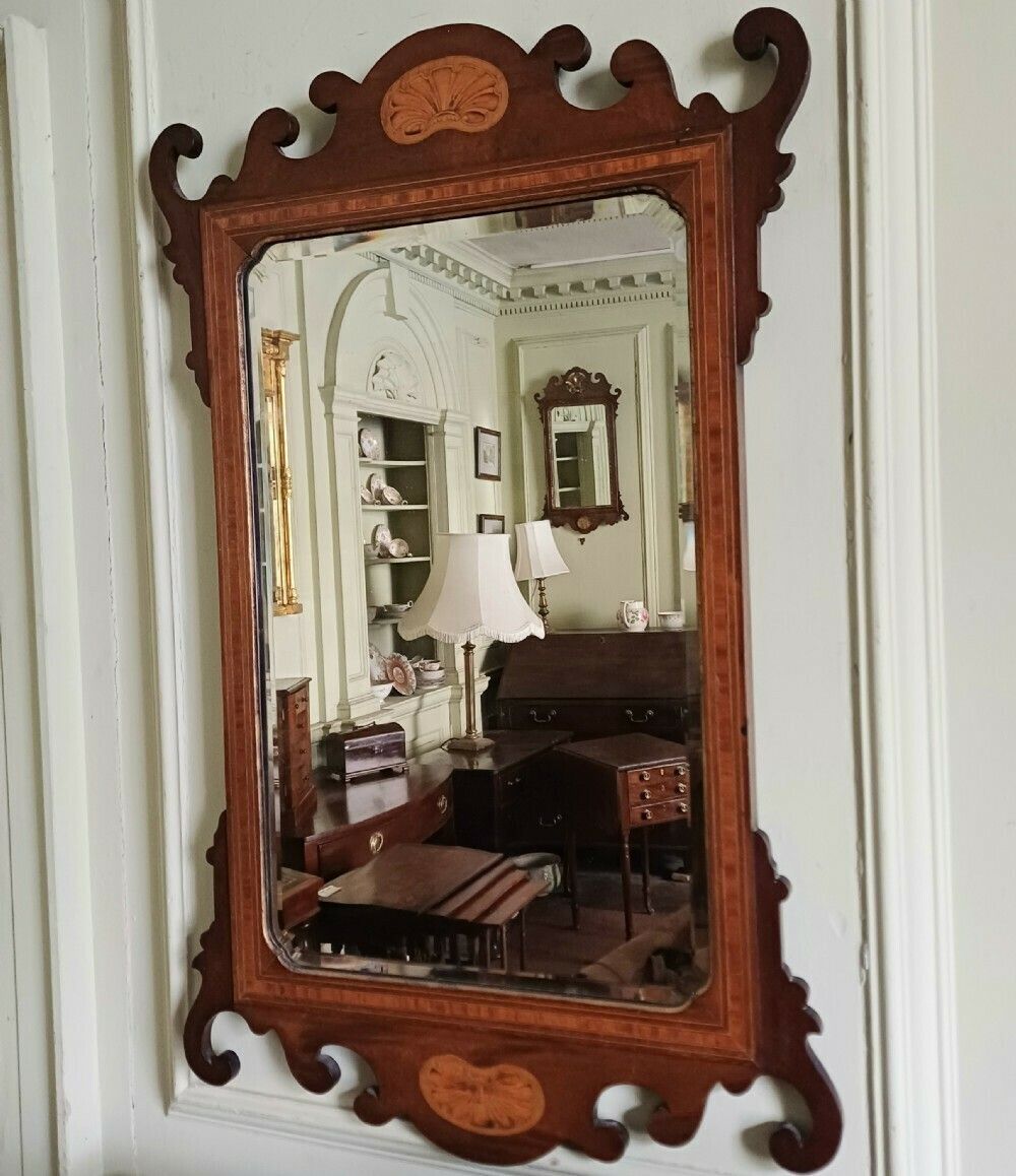 Mahogany Inlaid Fret Wall Mirror Edwardian photo vinterior