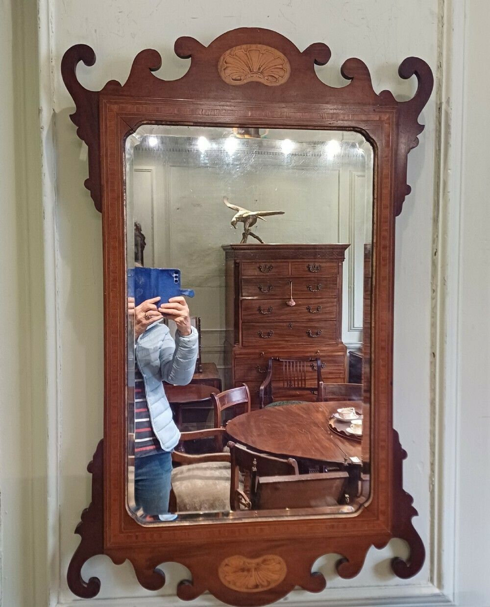 Mahogany Inlaid Fret Wall Mirror Edwardian photo buy