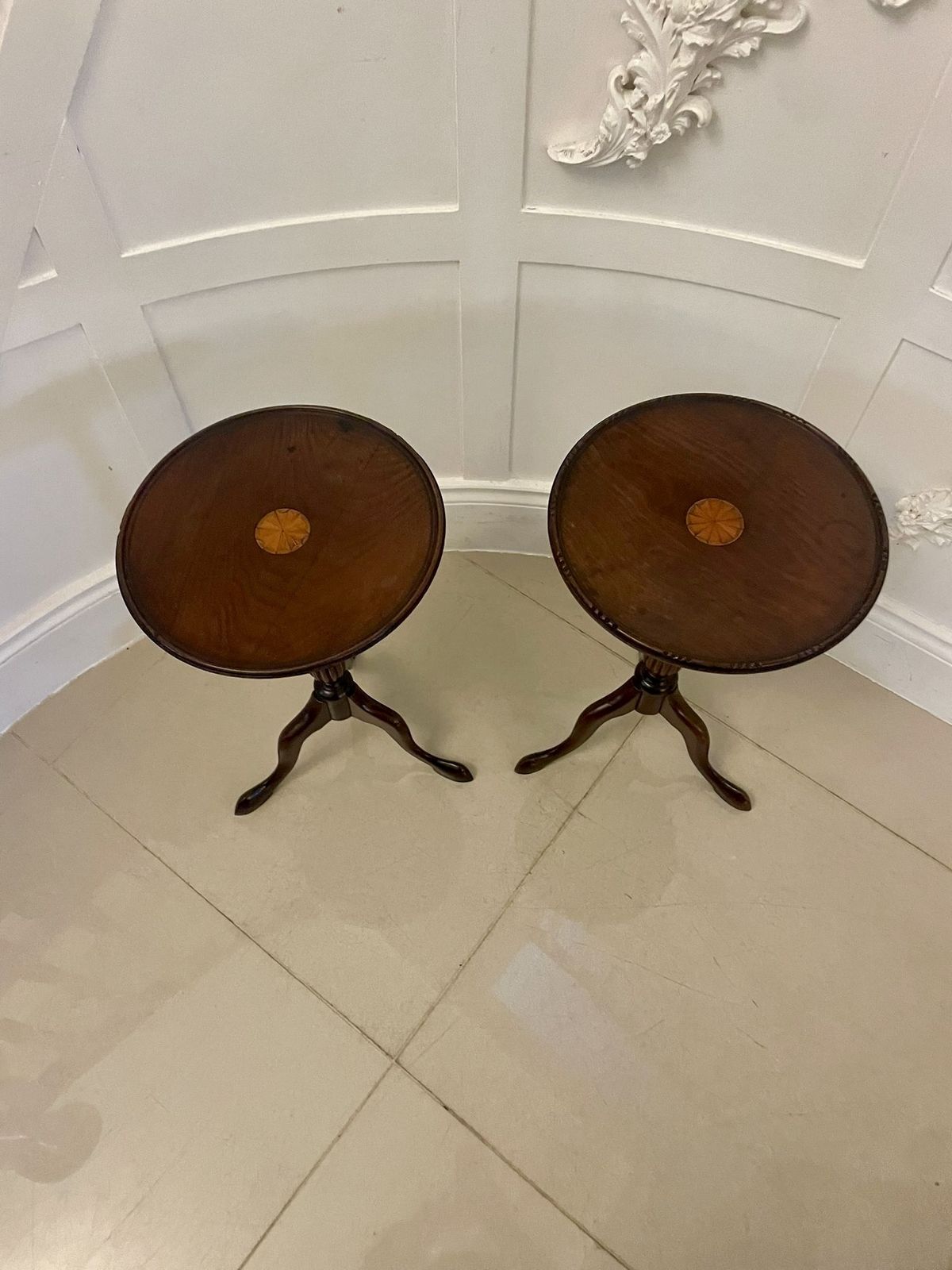Near Pair Of Antique Early 20th Century Quality Mahogany Inlaid Side Tables photo 1185.0