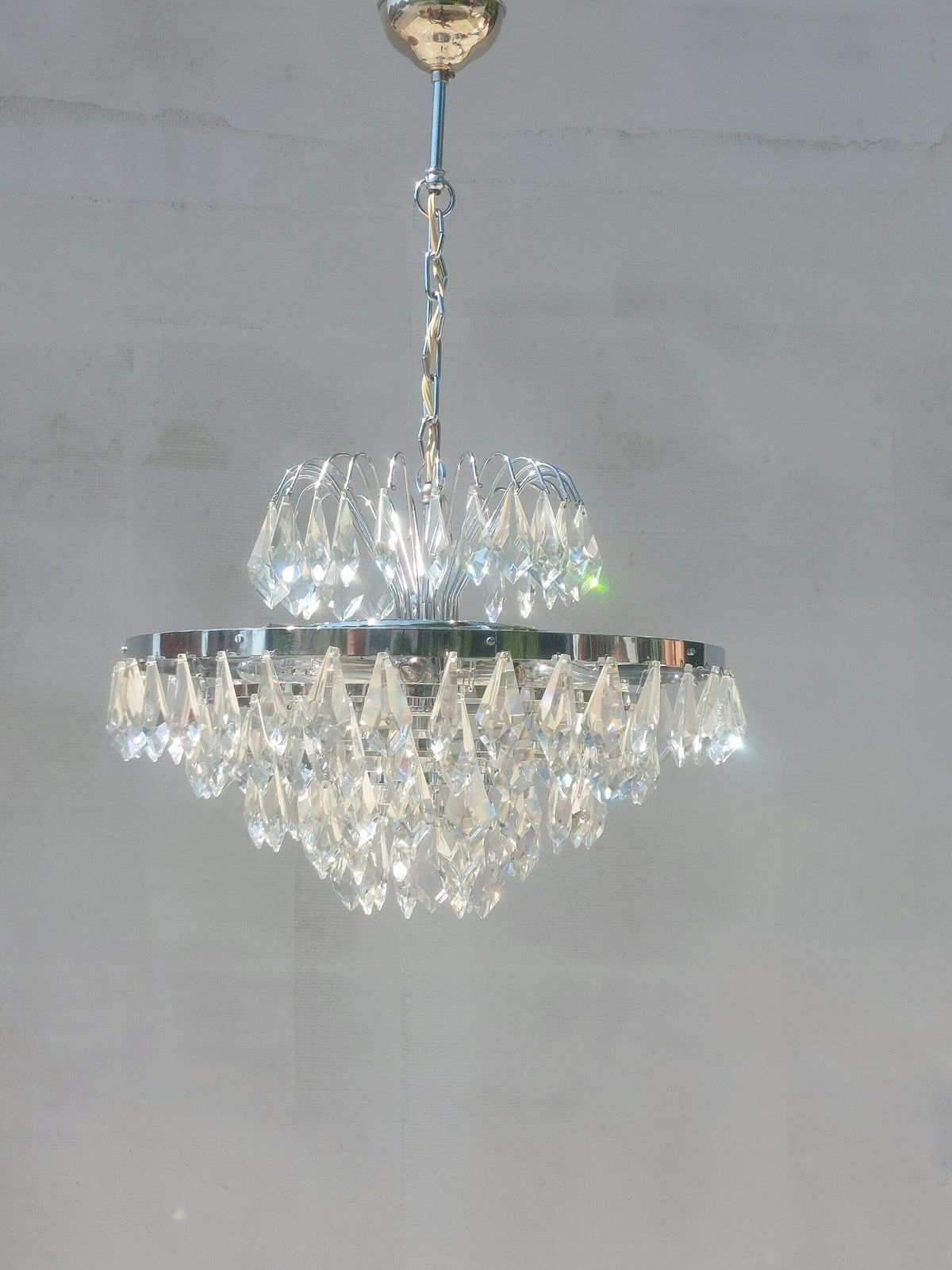 Large Vintage Crystal Chandelier / Richly Decorated Crystal Chandelier / Mcm Crystal Chandelier / Mcm Interior / Mcm Home / 1970's photo for sale