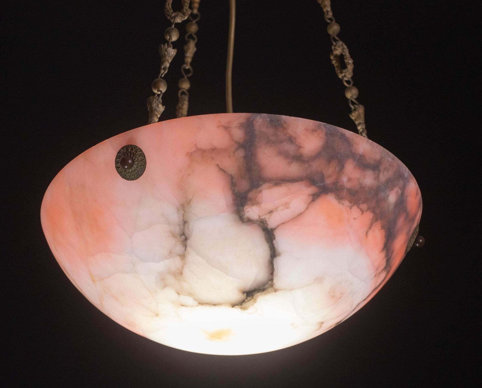 Art Decò Red And Pink  Alabaster Chandelier, 1920 photo 1538.0