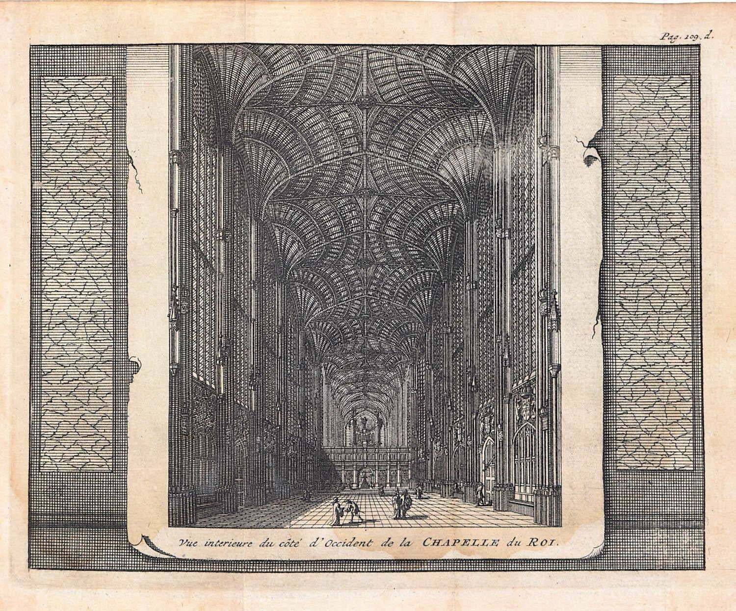 Pieter Van Der Aa, King's Chapel, Cambridge Engraving Pieter Van Der Aa After David Loggan, 1727, II