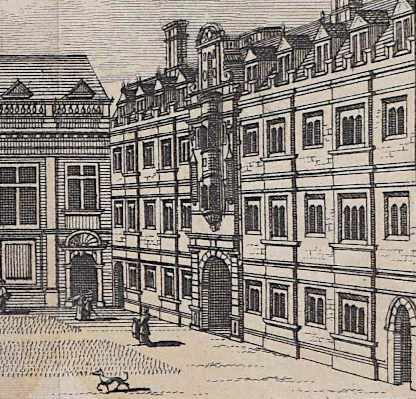 Pieter Van Der Aa, Clare College, Cambridge Engraving Pieter Van Der Aa After David Loggan 1727 photo for sale