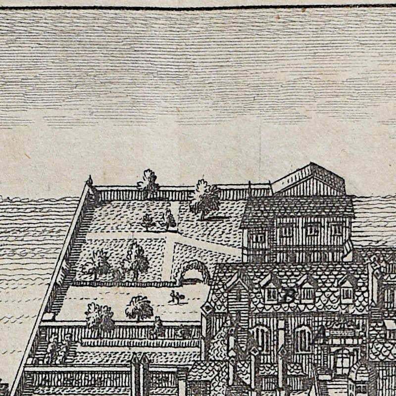 Pieter Van Der Aa, Corpus Christi, Cambridge Engraving Pieter Van Der Aa After David Loggan 1727 photo for sale