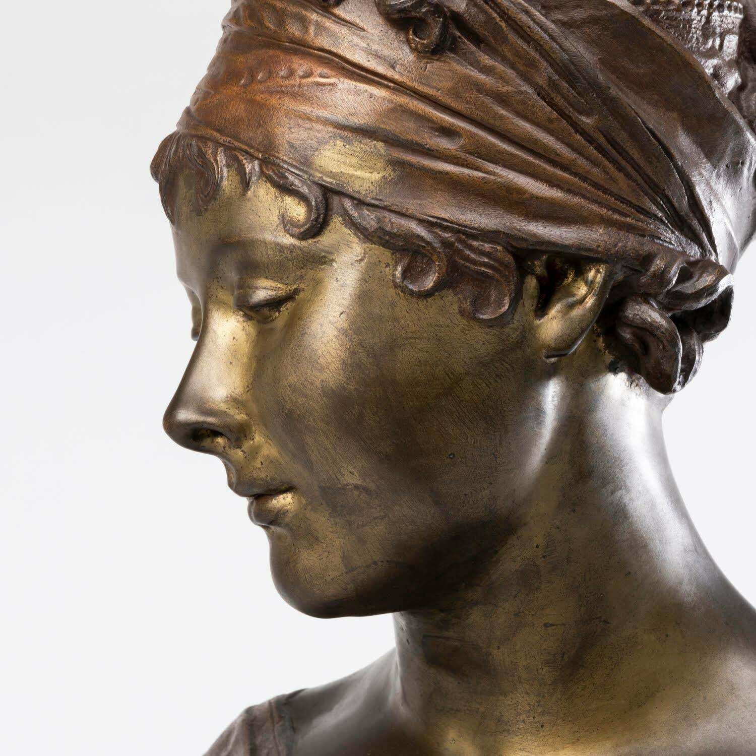 6664.0 Sculpture Of The Bust Of Madame Récamier, Patinated Bronze, Napoleon III Period. photo