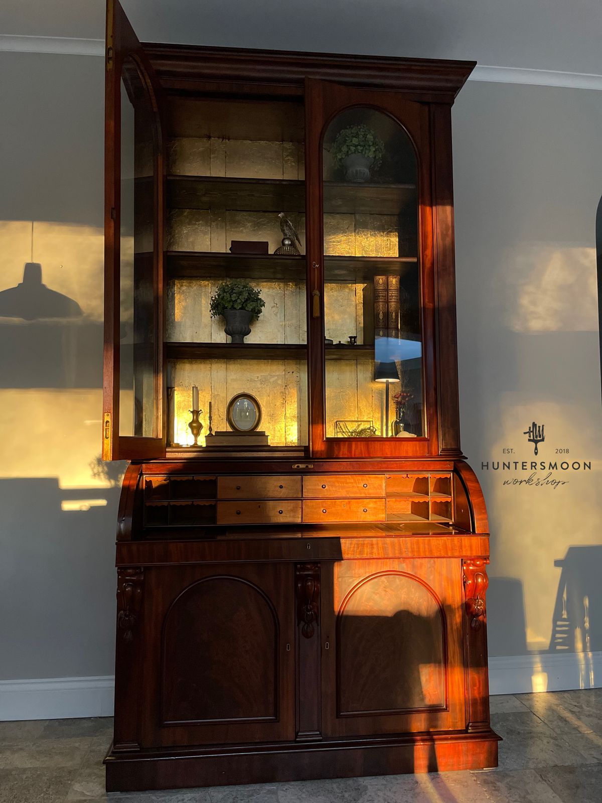 Victorian Mahogany Cylinder Writing Bureau With Glazed Bookcase, Circa 1880 photo 3520.0