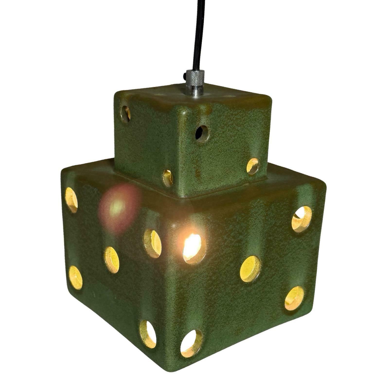 Vintage 70's Hanging Pendant   Ceramic   Dice Shaped   Including Canopy photo 144.0