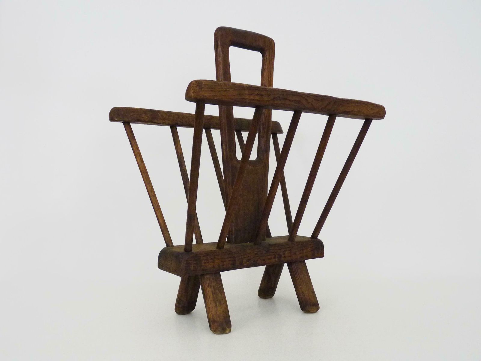 Brutalist Wooden Magazine Rack From The 1950s photo for sale