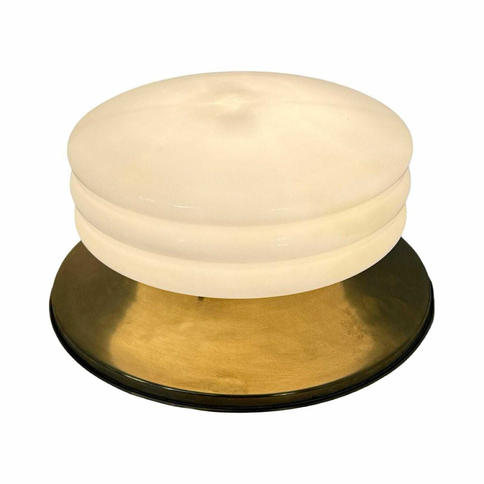 Art Deco (Style)   Deknudt Lustrerie   Solid Brass And Opaline Glass Ceiling Mounted Lamp   In Great Condition   Vintage Italian photo furniture