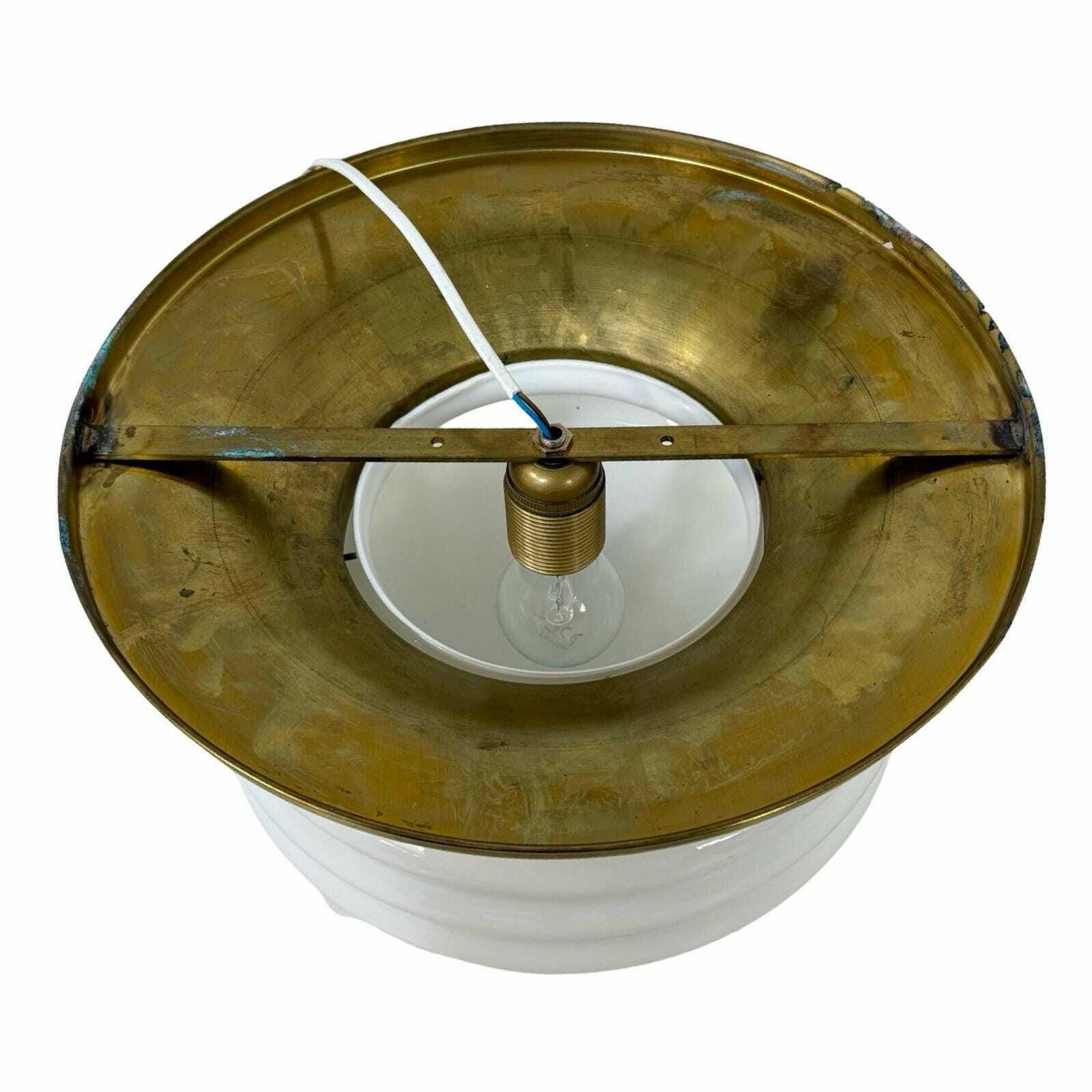 Art Deco (Style)   Deknudt Lustrerie   Solid Brass And Opaline Glass Ceiling Mounted Lamp   In Great Condition   Vintage Italian photo vinterior