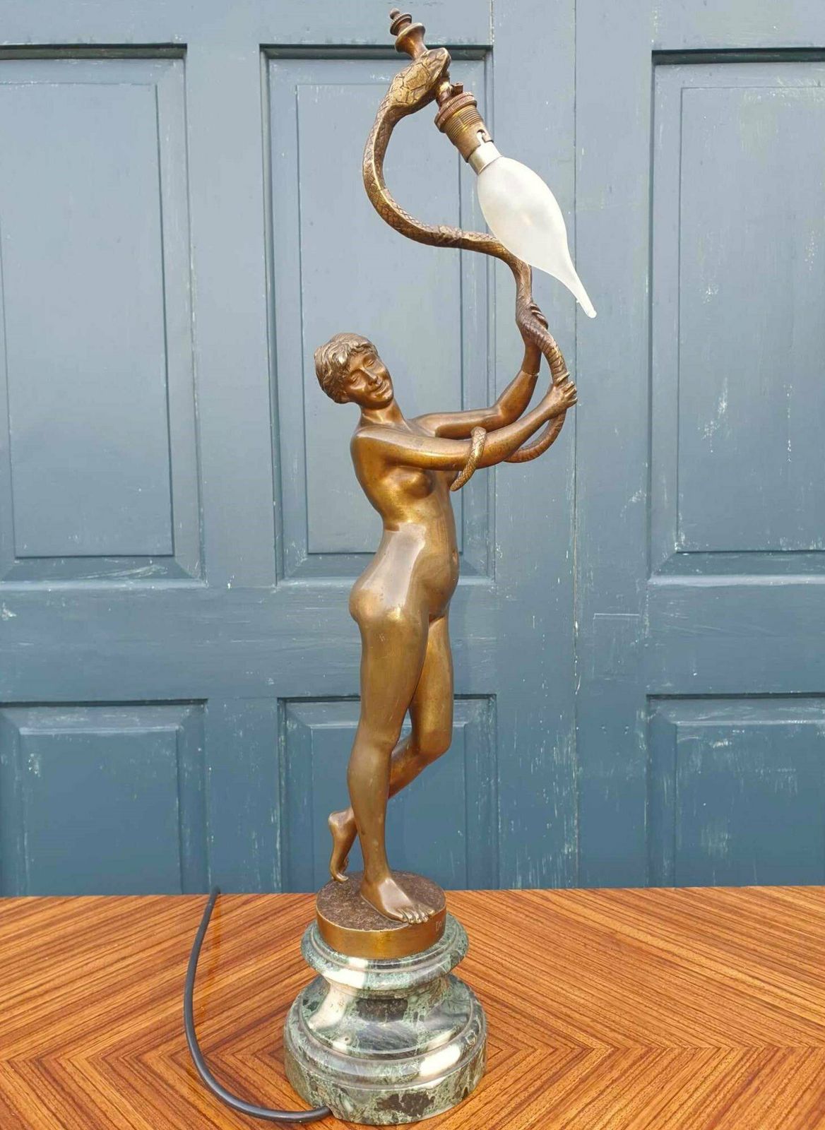 Art Nouveau Bronze Nude Snake Dancer Lamp   Dominique Van Den Bossche photo furniture