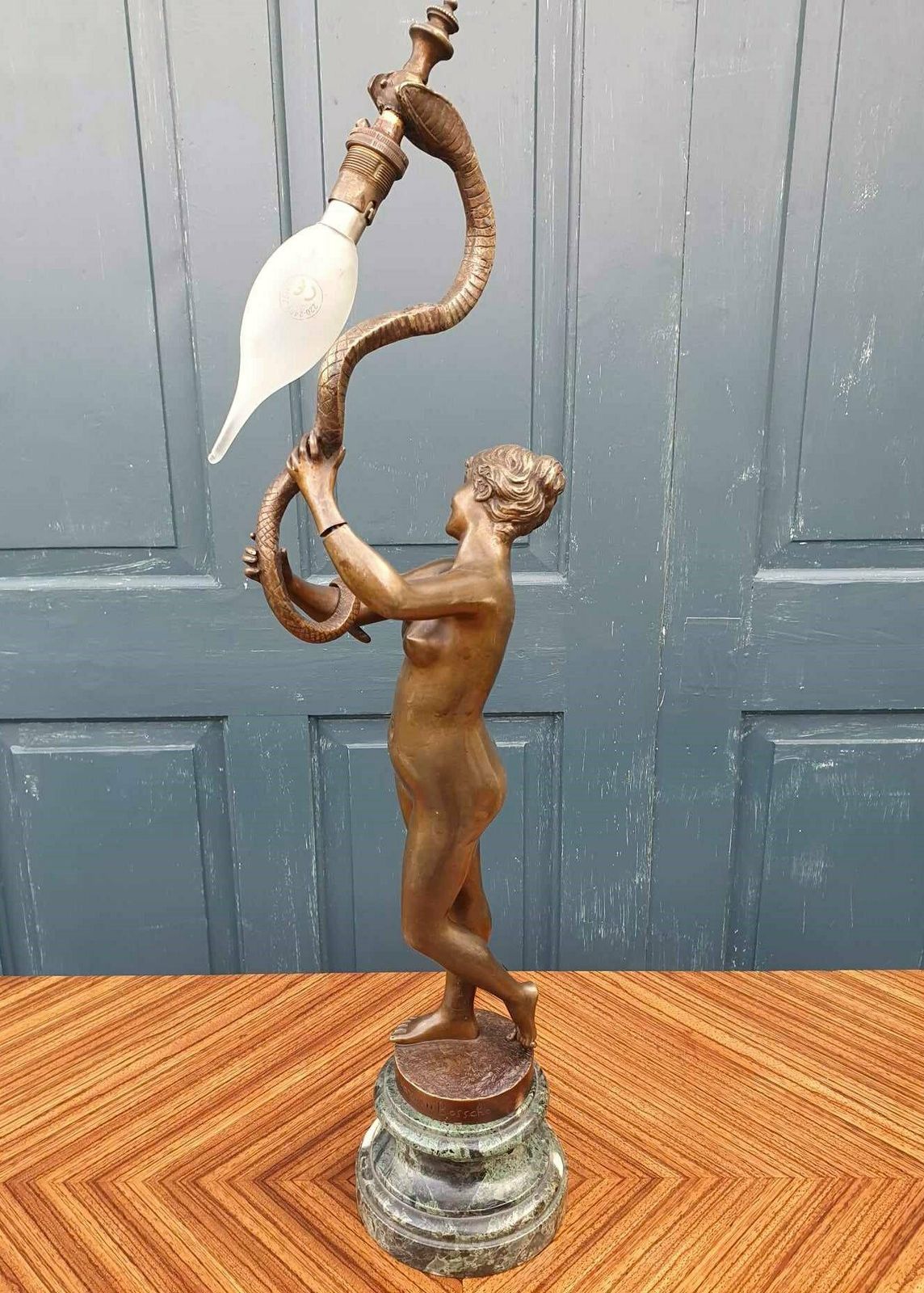 Art Nouveau Bronze Nude Snake Dancer Lamp   Dominique Van Den Bossche photo vinterior