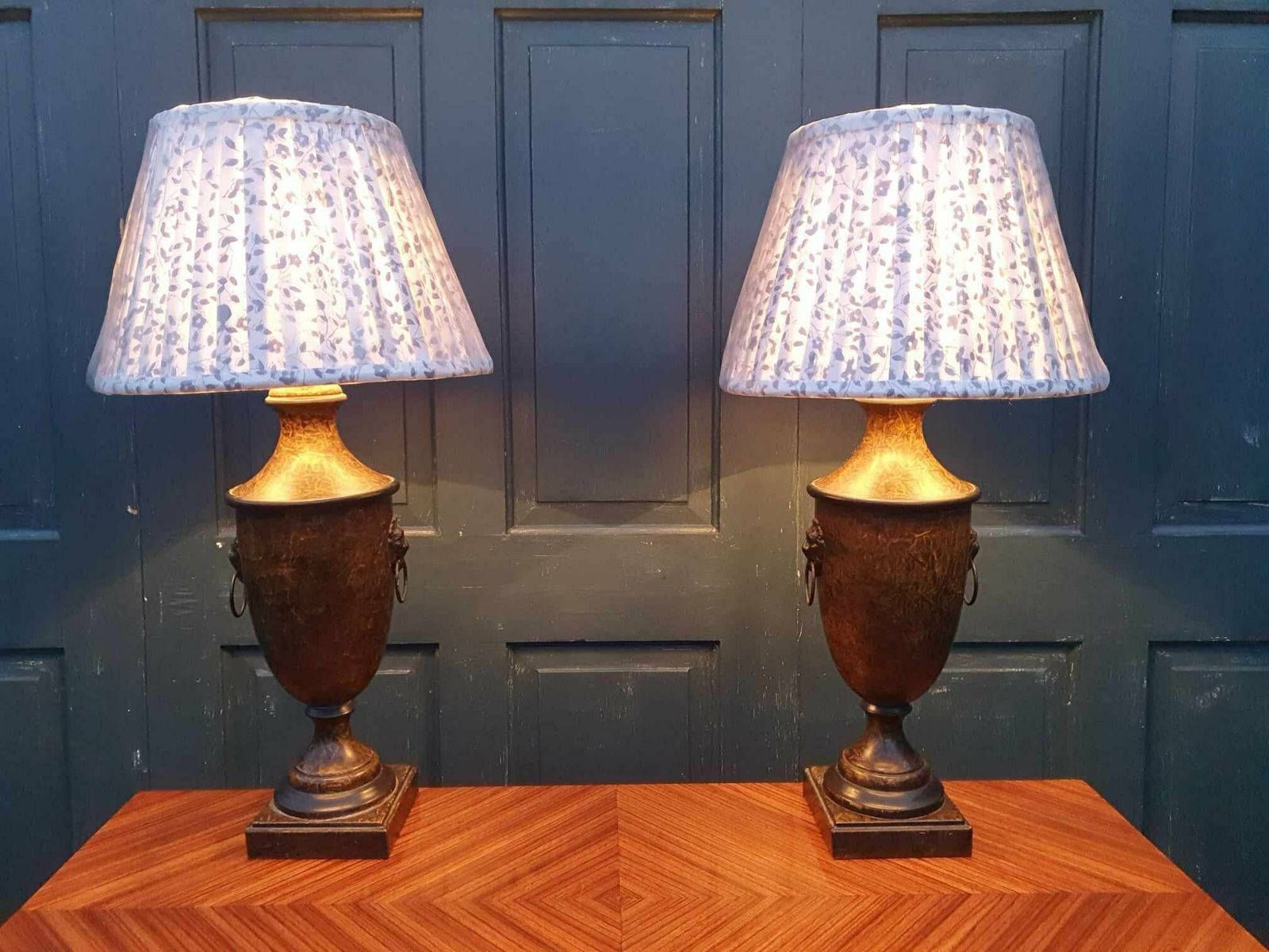 Pair Of Faux Marble Toleware Lamps   Mid 20th Century photo vinterior