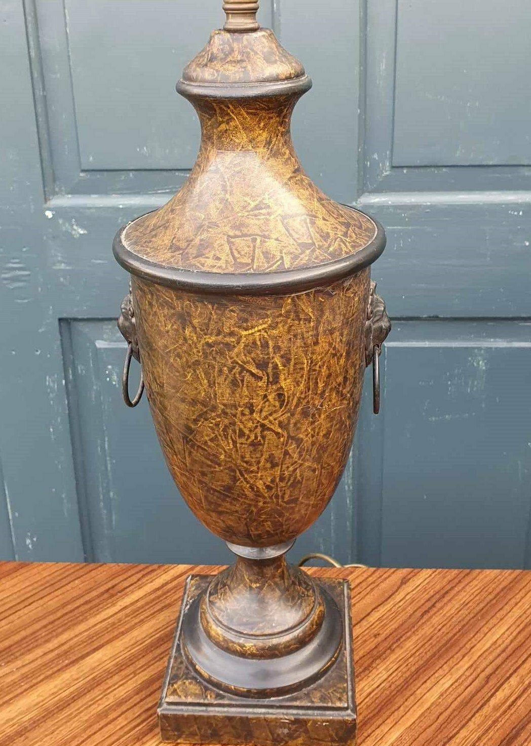Pair Of Faux Marble Toleware Lamps   Mid 20th Century photo buy