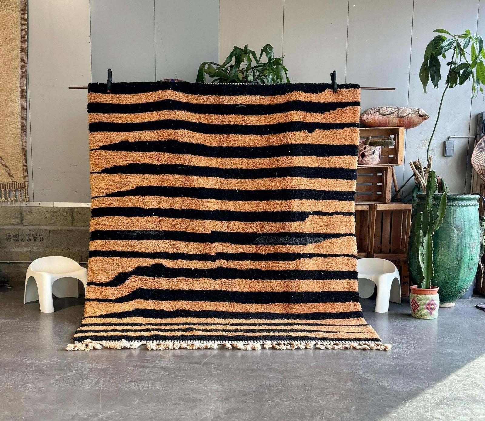 Modern Geometric Moroccan Rug, 215x250 Cm, Authentic Moroccan Carpet, Berber Rug, Handmade Moroccan Rug, Orange And Gray Berber Area Rug