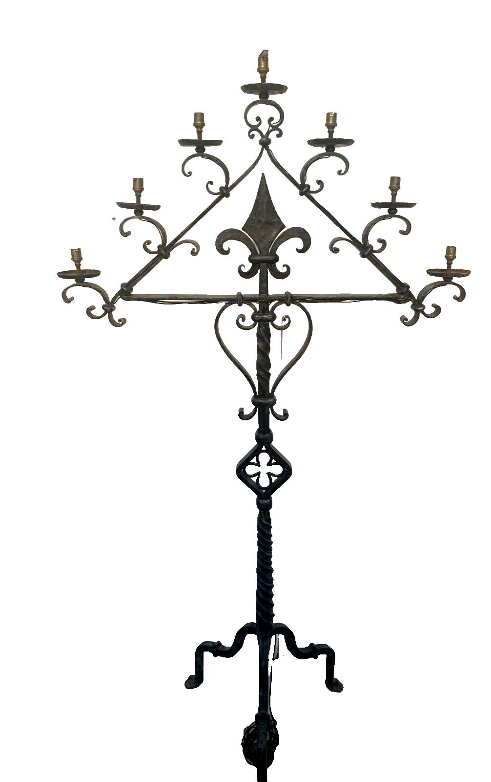 Hammered Iron Candle Spike Has Seven Points Of Light 20th Century
