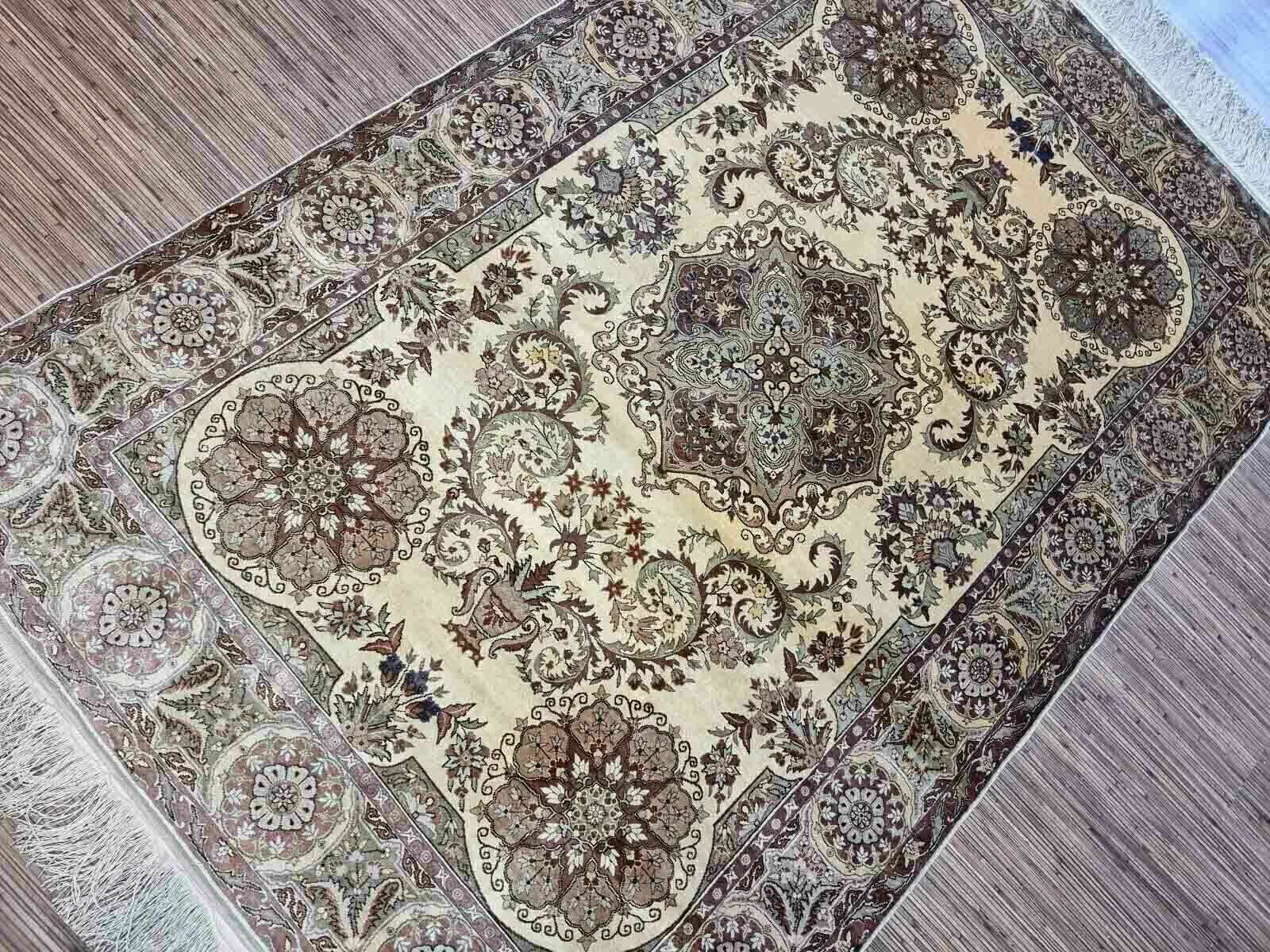 Handmade Vintage Turkish Kayseri Silk Rug 4.3' X 6.7' (132cm X 205cm) 1970s photo buy