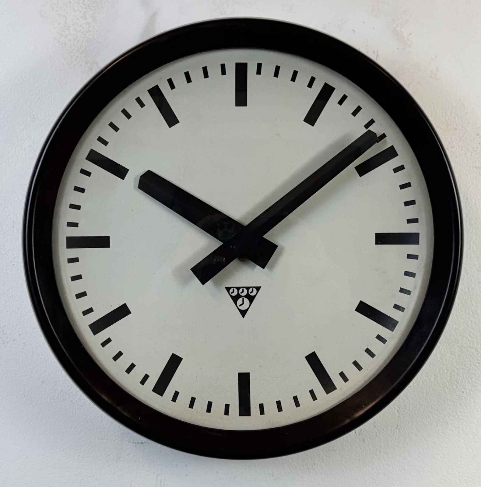 Industrial Brown Bakelite Factory Wall Clock From Pragotron, 1960s photo for sale