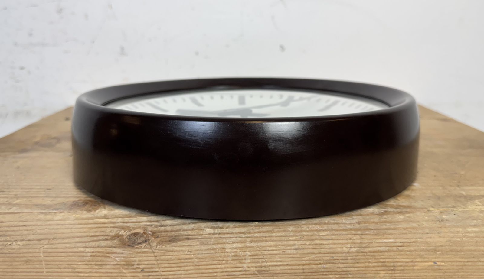 Industrial Brown Bakelite Factory Wall Clock From Pragotron, 1960s photo buy