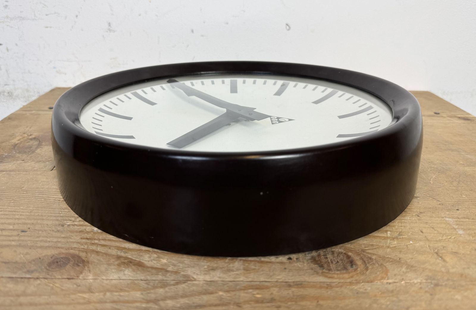Home Decor Industrial Brown Bakelite Factory Wall Clock From Pragotron, 1960s photo