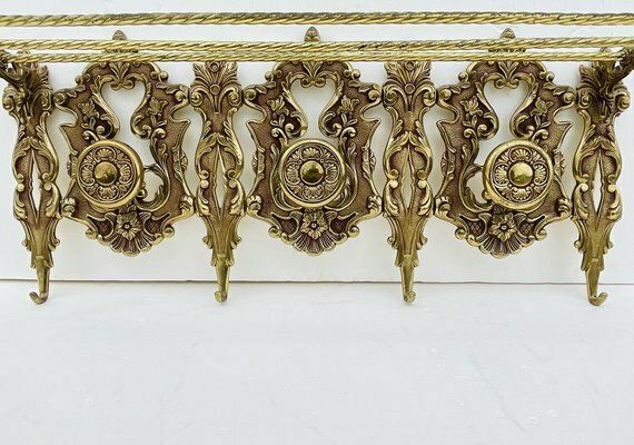 Vintage Louis XV Style Bronze Wall Coat Rack And Shelf, 1960s photo vinterior