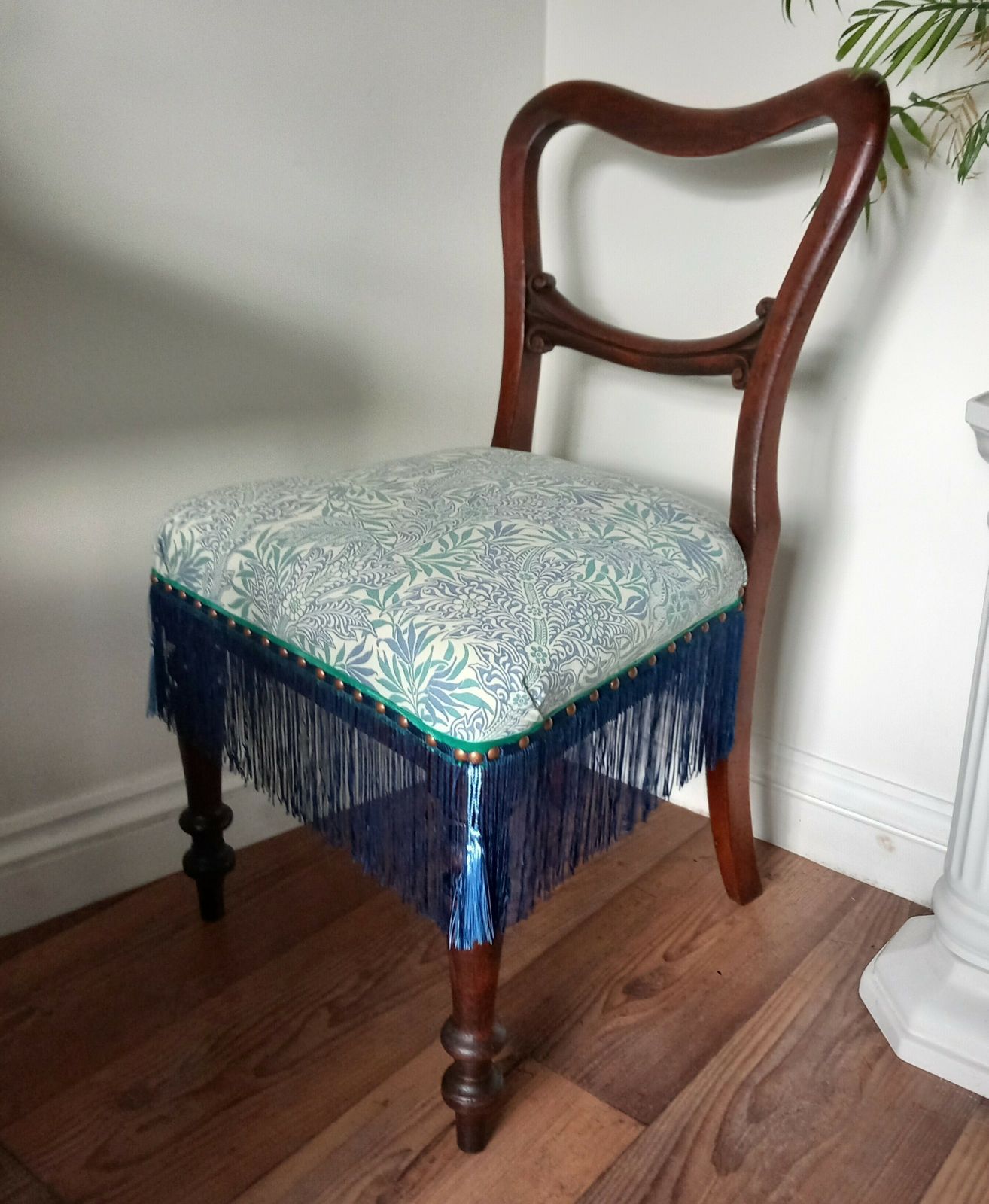 Victorian Balloon Back Chair Reupholstered With Blue Conran Habitat Medura Fabric
