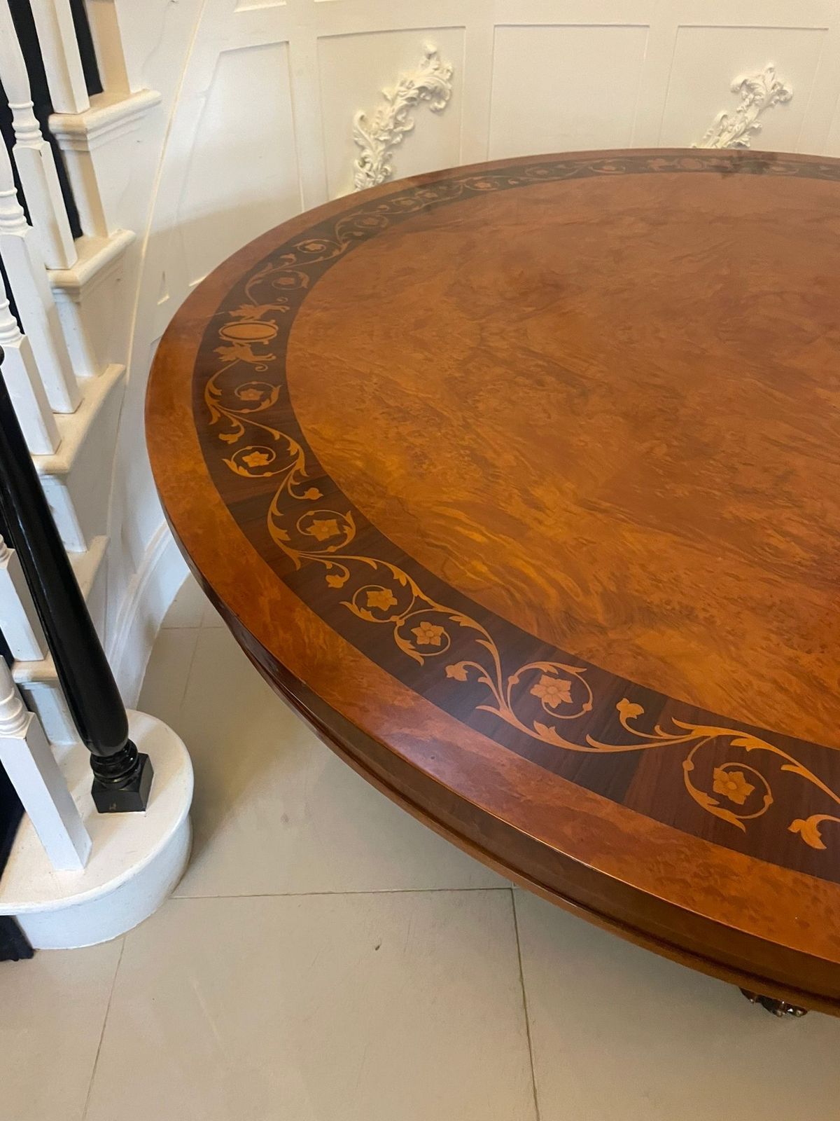 Magnificent Quality 8/10 Seater Antique Burr Walnut Marquetry Inlaid Carved Gilded Dining Table photo furniture