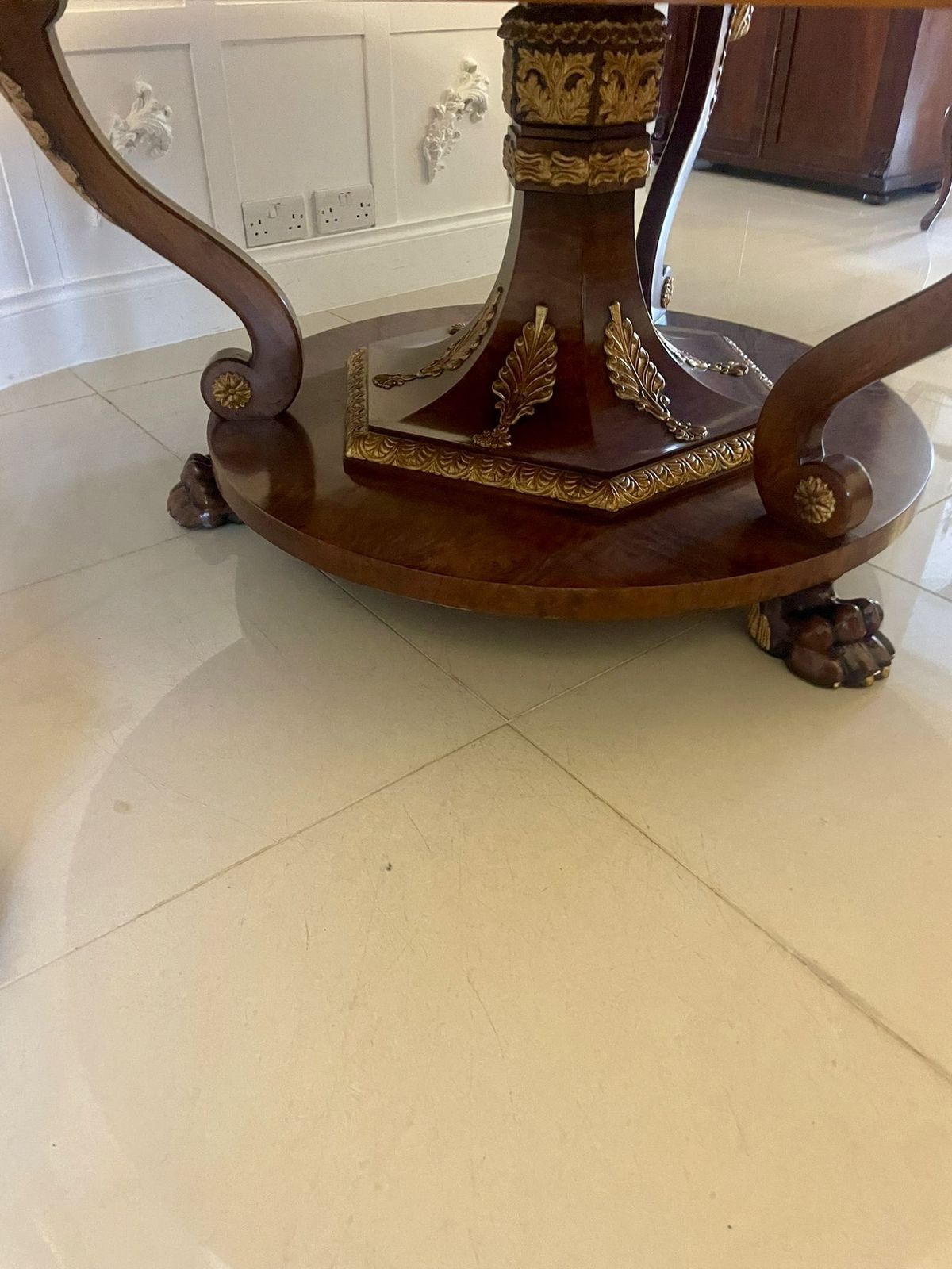 Magnificent Quality 8/10 Seater Antique Burr Walnut Marquetry Inlaid Carved Gilded Dining Table photo Furniture