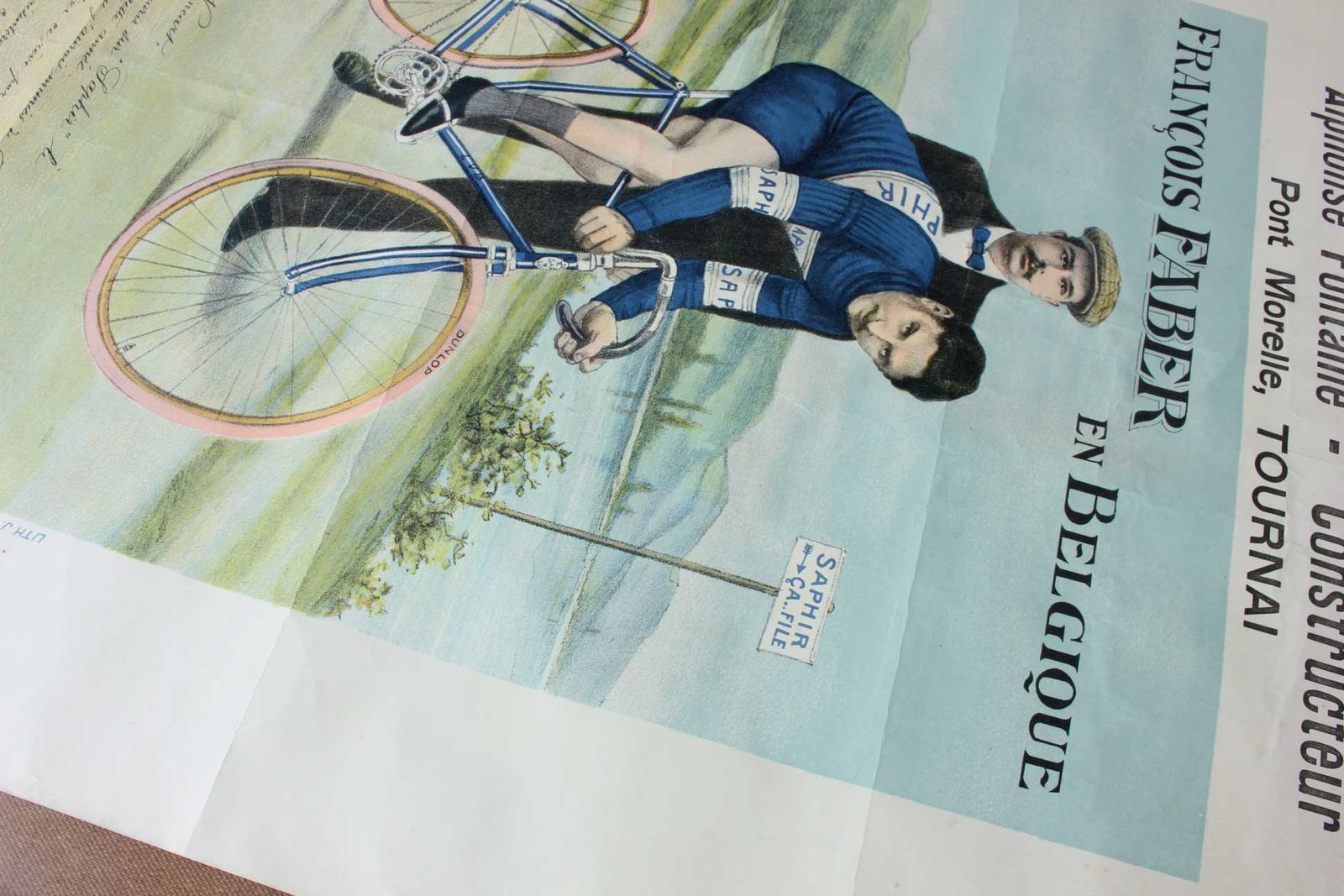 photo for sale Saphir Cycles Poster. Francois Faber. Dunlop Bike Tyres Tour De France.