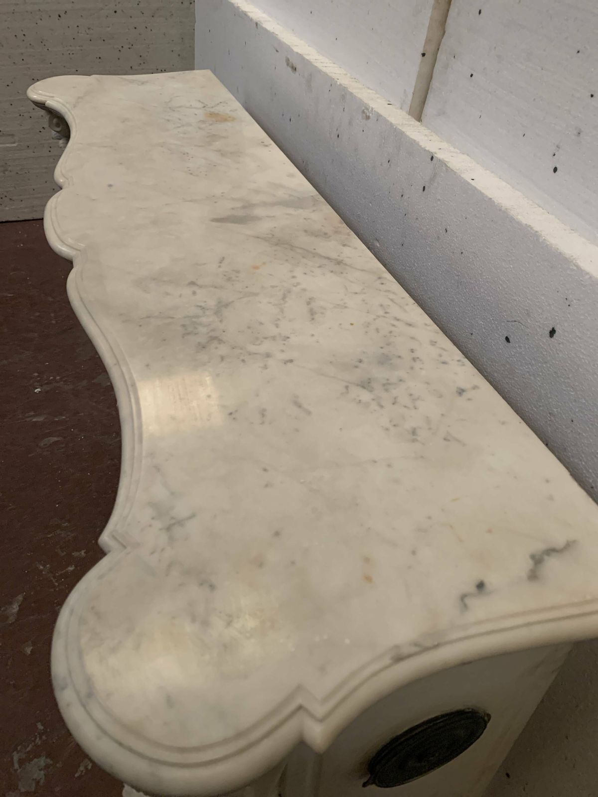 Louis XV Style Fireplace In White Carrara Marble, 19th Century photo for sale