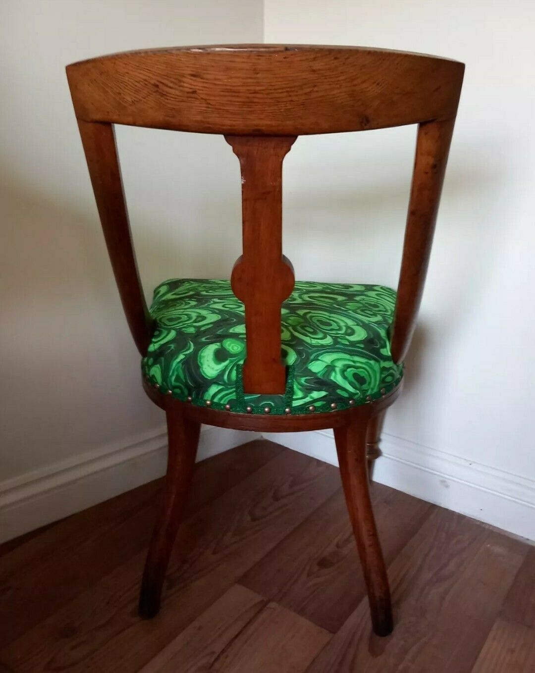 Victorian Carved Wood Chair Reupholstered With Green Malachite Print Fabric photo vinterior