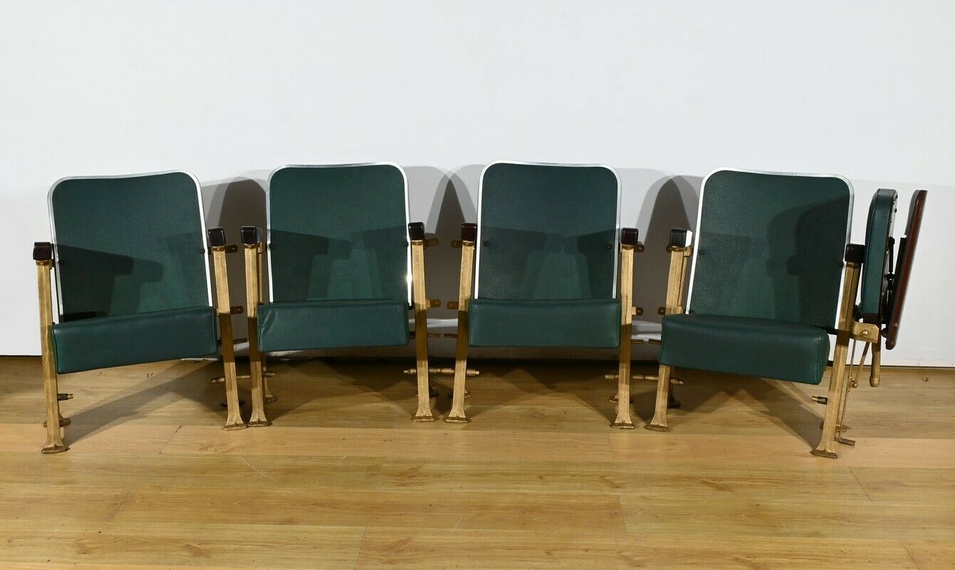 Cinema Seats In Faux Leather And Mahogany – 1950