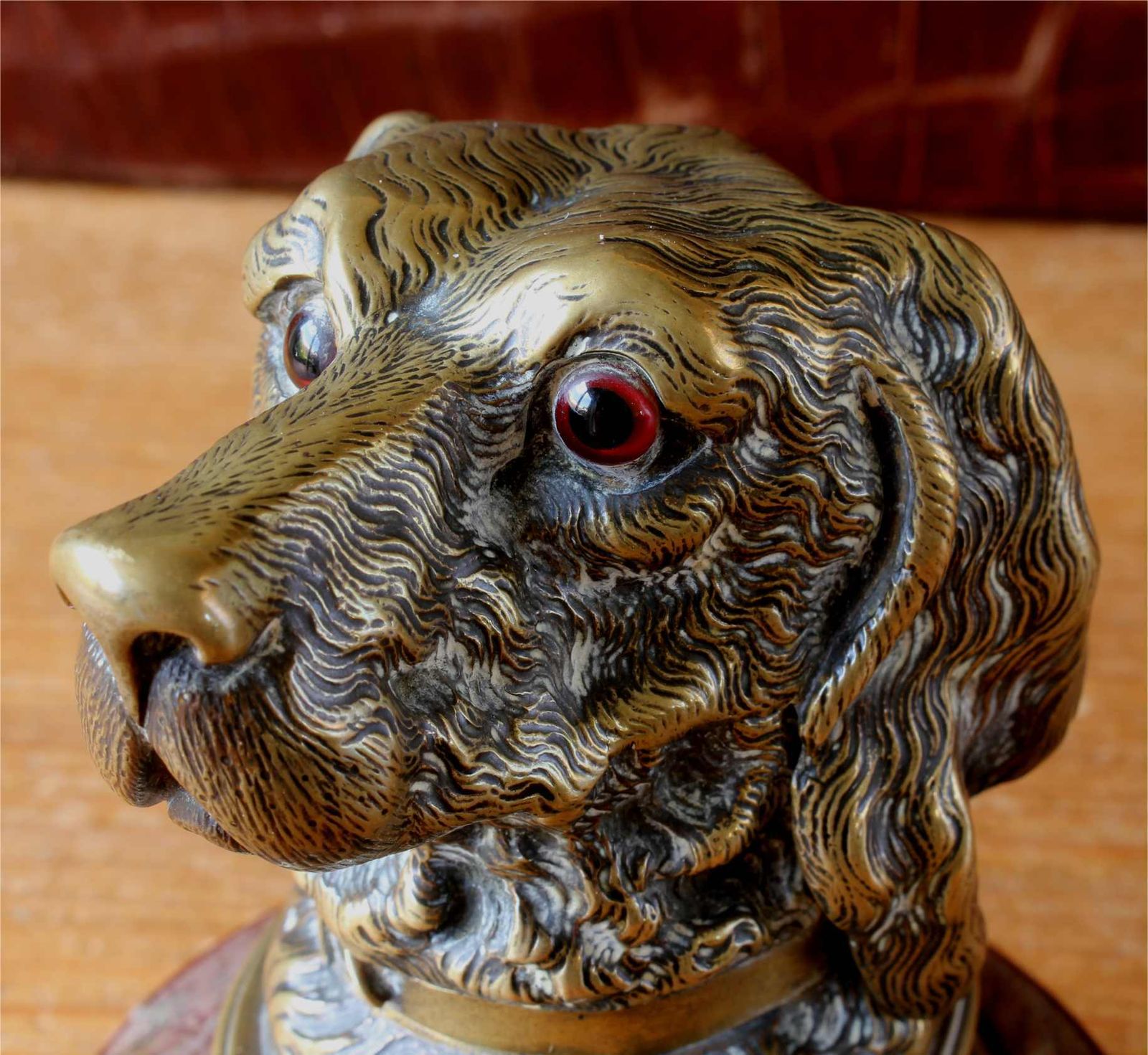 Victorian Brass Dog Inkwell. Marble Spaniel Ink Stand. Paperweight C1880. photo for sale
