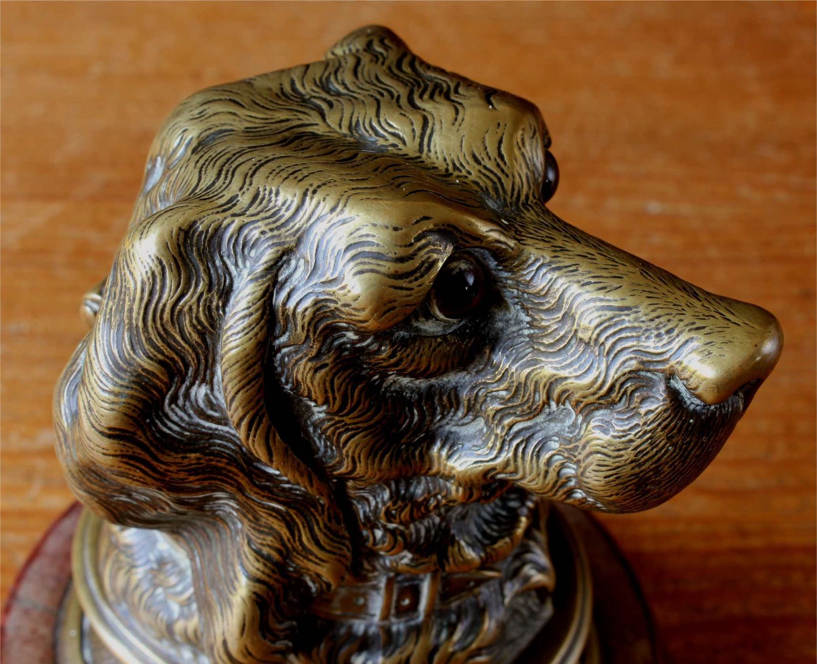 photo for sale Victorian Brass Dog Inkwell. Marble Spaniel Ink Stand. Paperweight C1880.